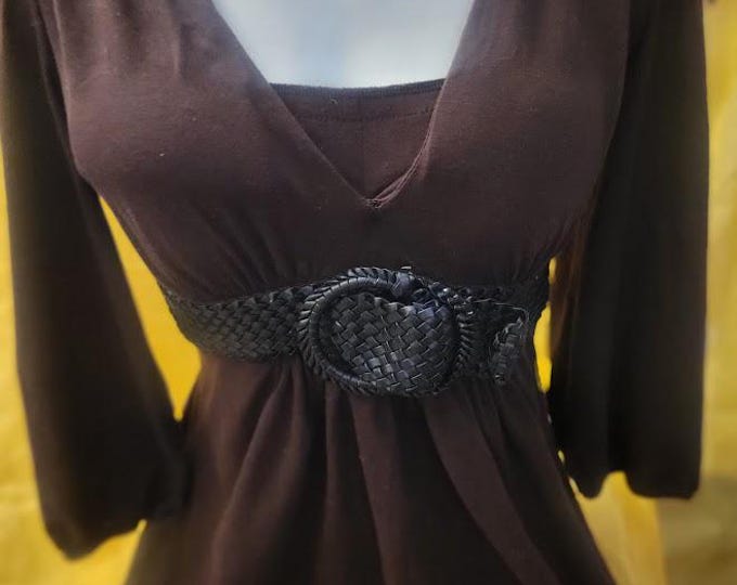 Soft Cotton Dark Brown Belted Empire Dress NWT Deadstock Vintage