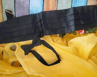 Vintage 90's Black Cummerbund and Bow Tie Set