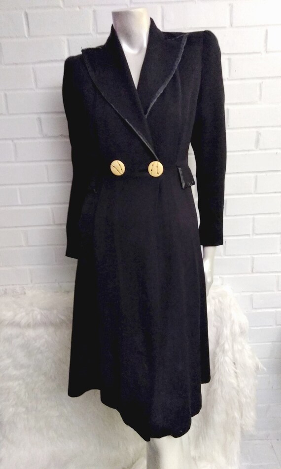 Vintage 1940's Tailored Wool Dress Coat-Dark Blue