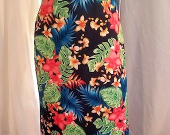 Tropical Print High Waist Pencil Skirt - Polyester Knit - Beach Skirt