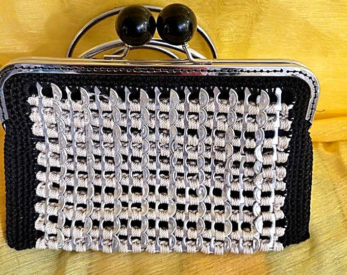 Unique Vintage Handmade Recycled Metal Tabs Crochet Clutch Bag