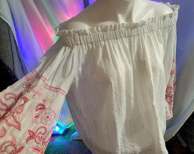 Saks Fifth Ave Cotton Embroidered Peasant Top Made in India