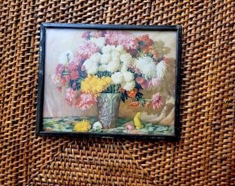 Turn of the Century Miniature Hand Painted Oil on Tin - Original Metal Frame