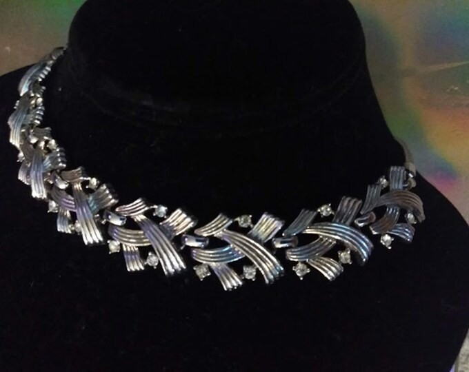 Vintage Braided Silver and Rhinestone Necklace