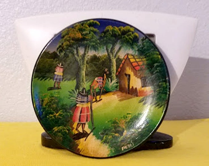 Rare Vintage Hand-Painted Peruvian Clay Souvenir Plate