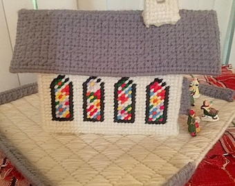 Vintage Christmas Hand-Made  Needlepoint Church