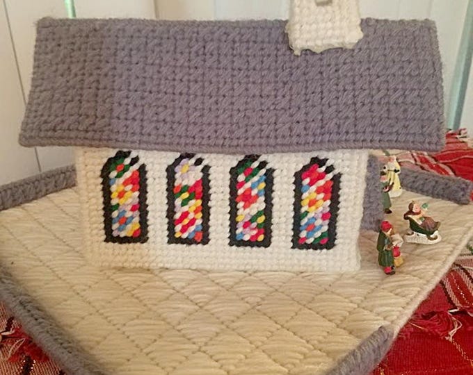 Vintage Christmas Hand-Made  Needlepoint Church