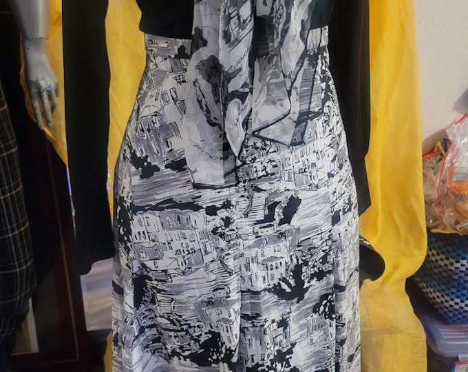 Vintage 80's Wild Abstract Print Pleated Cotton Skirt Ruffle Hem