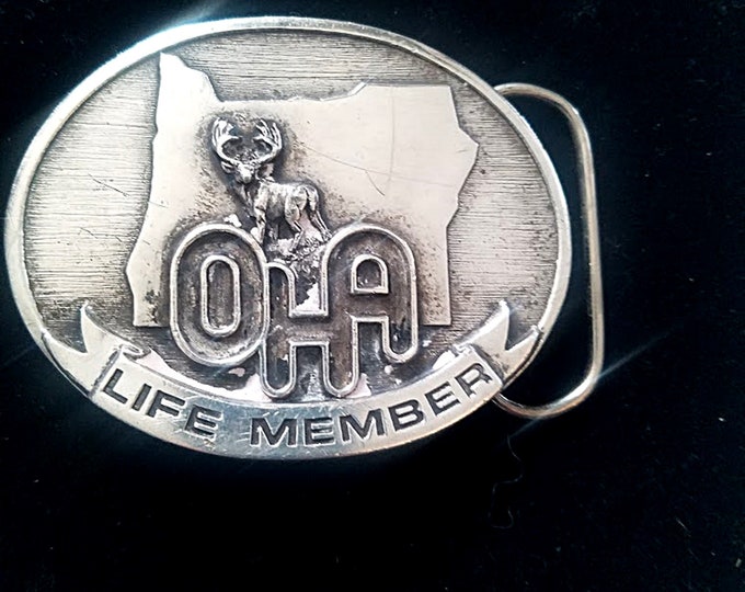 Rare Vintage Special Edition Life Member Oregon Hunter's Association Belt Buckle