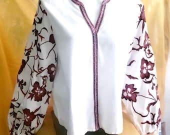 Made in India Heavy Embroidered Floral Cotton Resort Top XL
