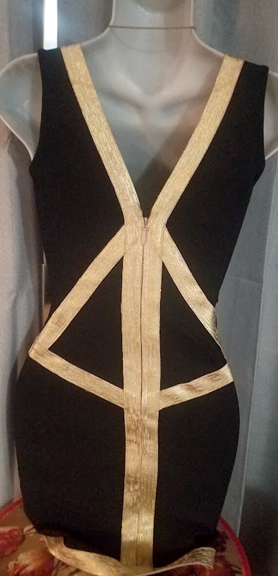 Y2K Black Knit Gold Lame' Party Dress - image 3