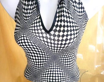 Vintage 80's MOD Collar Halter in Psychedelic Sequin Black & White