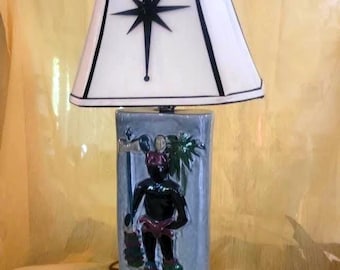 Vintage 1940's Rare MCM Ceramic Lamp: Unique Glaze Figural Base