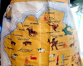 Vintage Linen Australian Map Apron