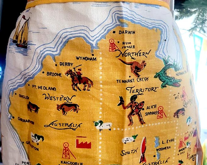 Vintage Linen Australian Map Apron