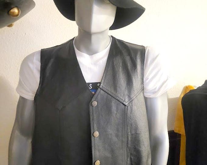 Classic Black Leather Vest 2XL Fully Lined Boxy Cut, Lace-up Sides