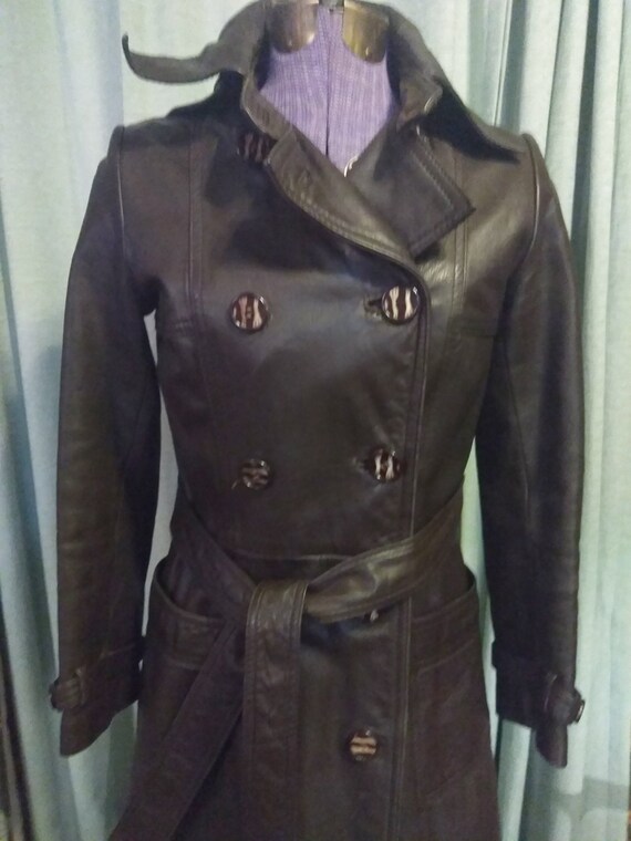 Amazing Vintage 70's Dark Brown Leather Coat Doub… - image 4