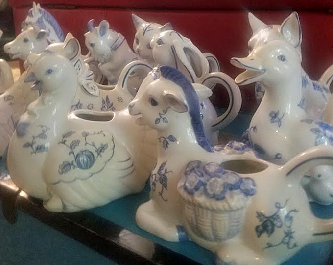 Vintage Franklin Mint Country Friends Set of 12 Hand Painted Porcelain Creamers