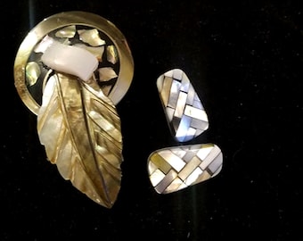 Mother-of-Pearl Earrings & Handmade Brooch Giftset