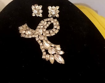 Vintage Rhinestone Brooch & Earrings Set