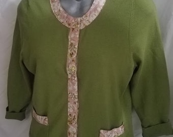 Vintage Rayon & Nylon Floral Trimmed Sweater