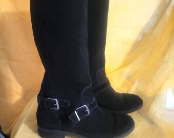 Vintage Dolce Vita Heavy Suede Black Buckle Boots Size 8