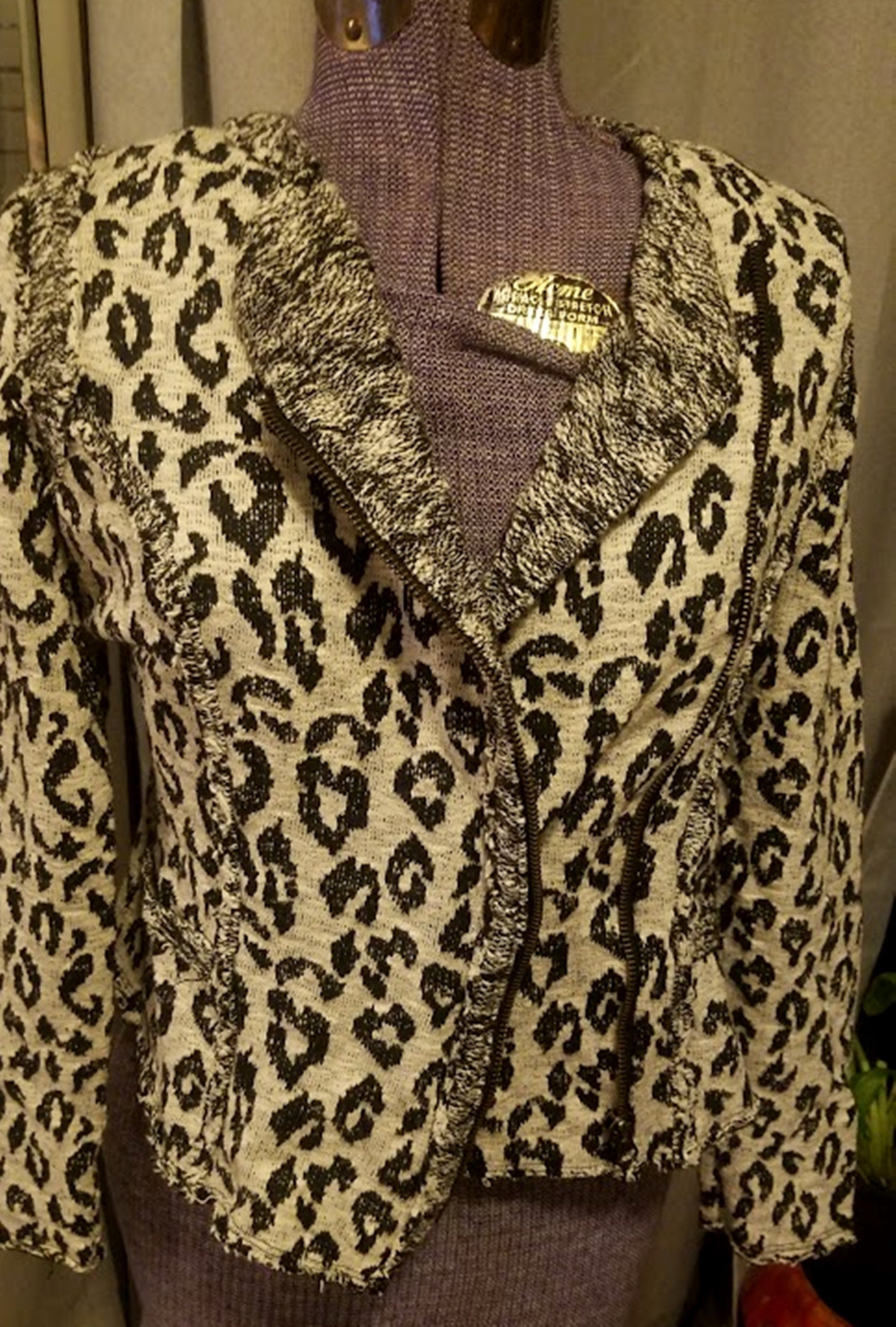 Sassy Vintage Lucky Brand California Knitwear Animal Print Jacket