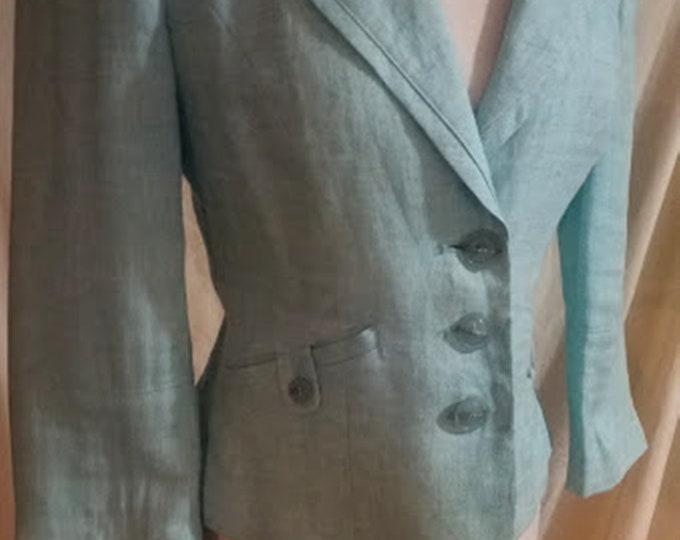 Vintage 80's Turquoise Linen Tailored Short Jacket