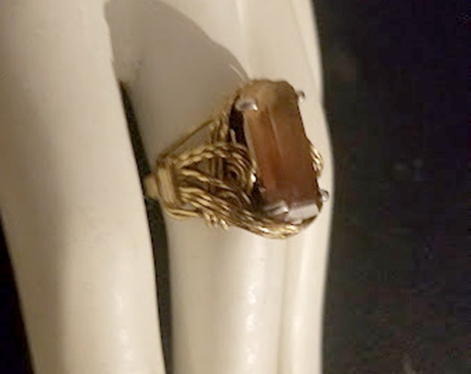 Vintage 70's Turkish Woven Brass Topaz Ring & Bracelet