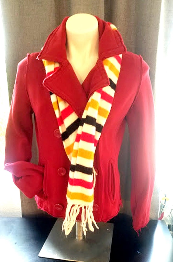 Warm Football Night Double-Breasted Red Knit Jacke
