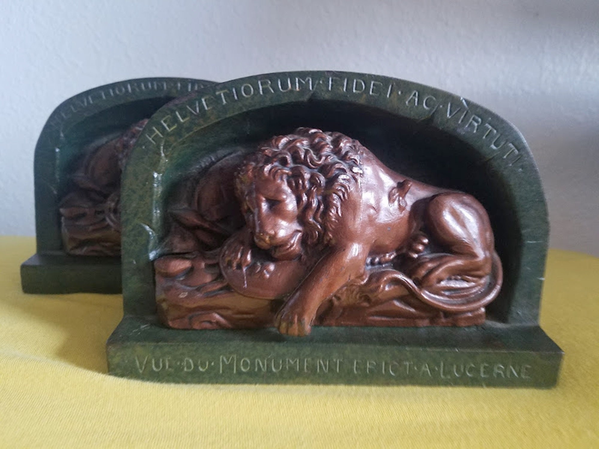 Heirloom Bronze Cast Iron Lyon of Lucerne Bookends Circa 1920 Switzerland