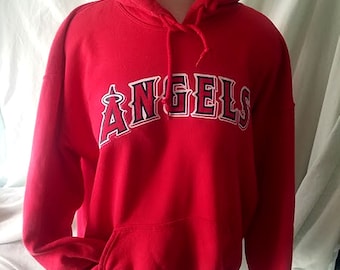 Vintage GILDAN Heavy-Blend ANGELS Red Hoodie Sweatshirt Size L