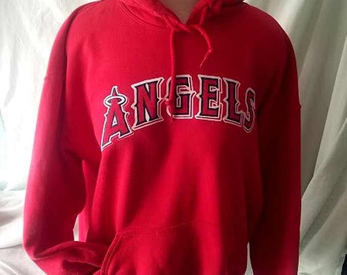 Vintage GILDAN Heavy-Blend ANGELS Red Hoodie Sweatshirt Size L