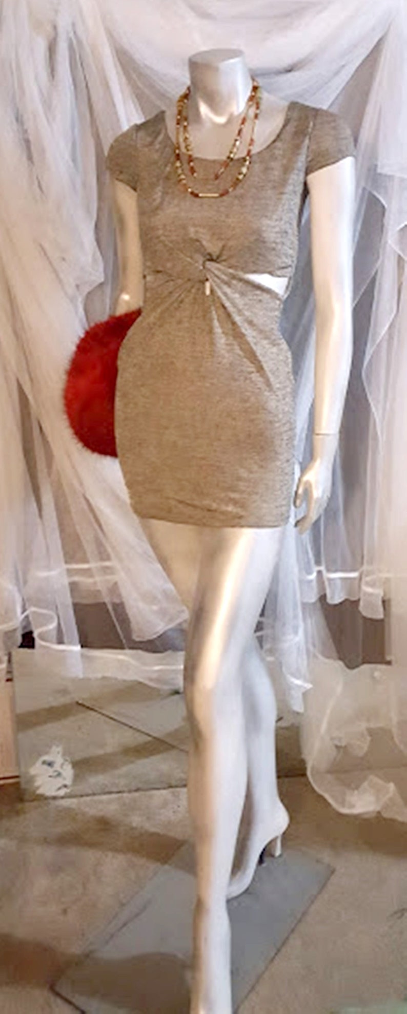 Vintage Charlotte Russo Metallic Knit Cut-Out Mini Dress