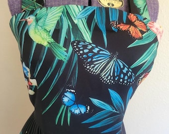 Exotic Butterfly Print Pleated Dress - Vacation Resort Beachwear