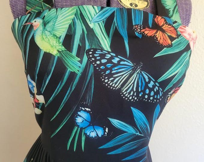 Exotic Butterfly Print Pleated Dress - Vacation Resort Beachwear