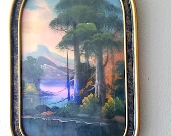 Vintage Painting with Custom Frame: Landscape Scene