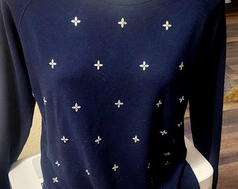 Made in India Ornamental Stars Knit Top Dark Navy Blue Size L