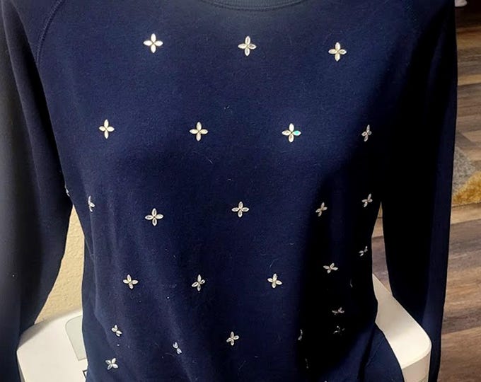 Made in India Ornamental Stars Knit Top Dark Navy Blue Size L