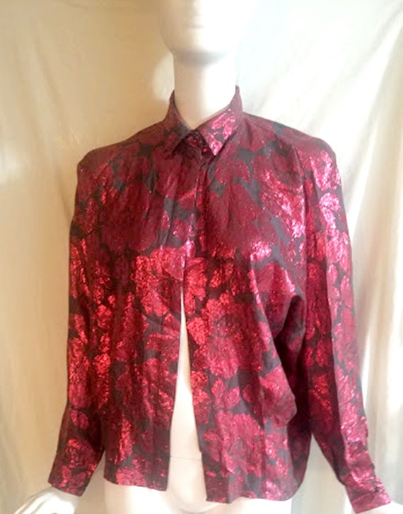 Vintage 80's Metallic Liquid Silk Blouse from Ita… - image 1