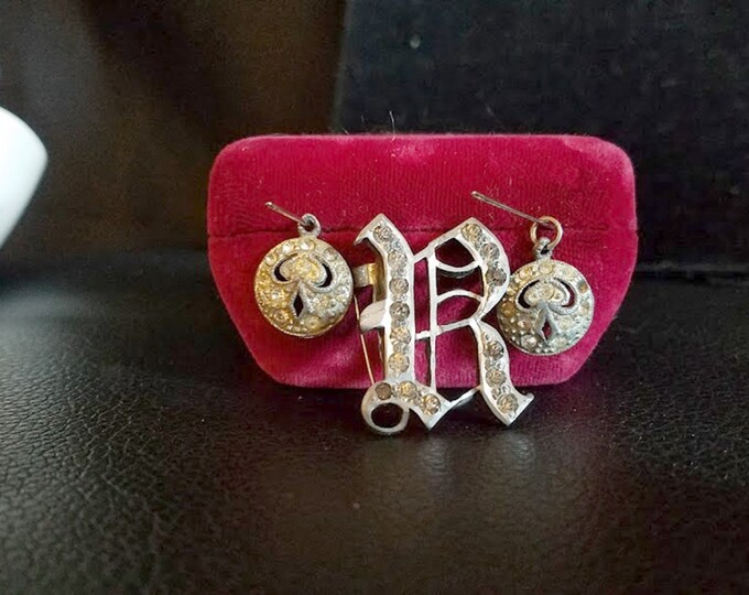 Vintage Initial "R" Brooch/Pin and Mushroom Earrings