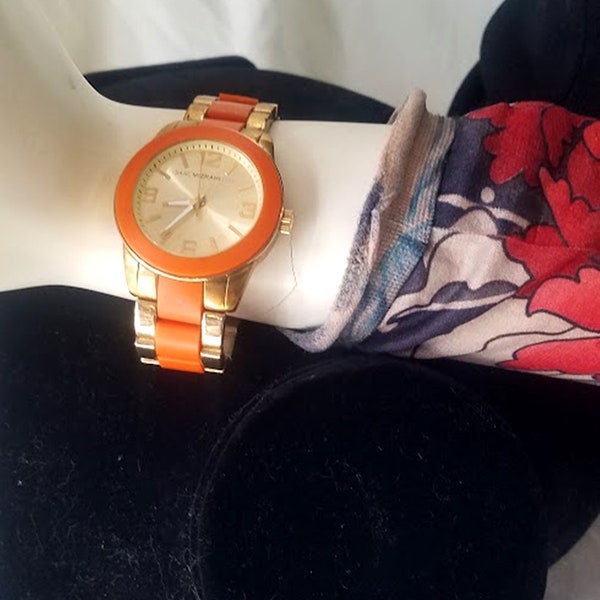 Retro Isaac Mizrahi Live Orange & Gold Mod Metal Watch