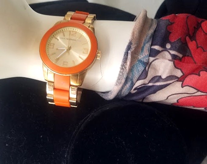 Retro Isaac Mizrahi Live Orange & Gold Mod Metal Watch