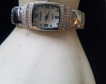 Vintage Studio3 Silver Rhinestone Cuff Quartz Watch