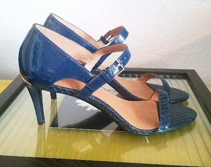 90s Sassy Blue Patent Sandals By Calvin Klein