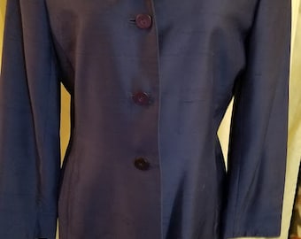 Vintage 80's Purplish Blue Silk Jacket by Dana Buchman Size 8