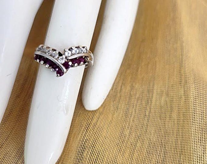 Vintage Garnet and Faux? Diamond Ring 925 Sterling