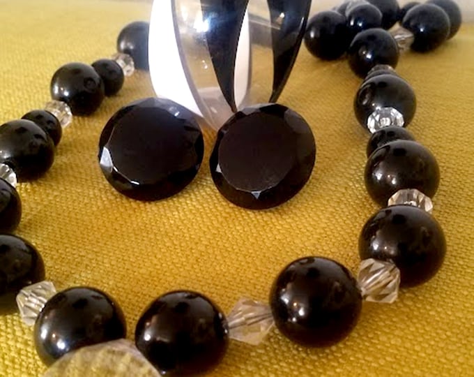 Funky Vintage Bauble Trio has Glass Necklace, Lucite Earrings & Bangle Bracelet