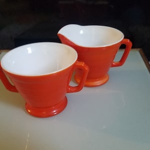 Vintage Fire King Style Milk-Glass Orange Creamer & Sugar Pots