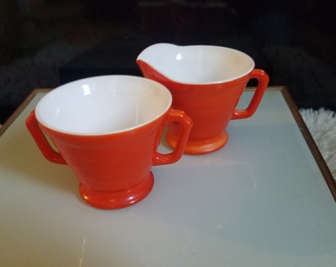 Vintage Fire King Style Milk-Glass Orange Creamer & Sugar Pots